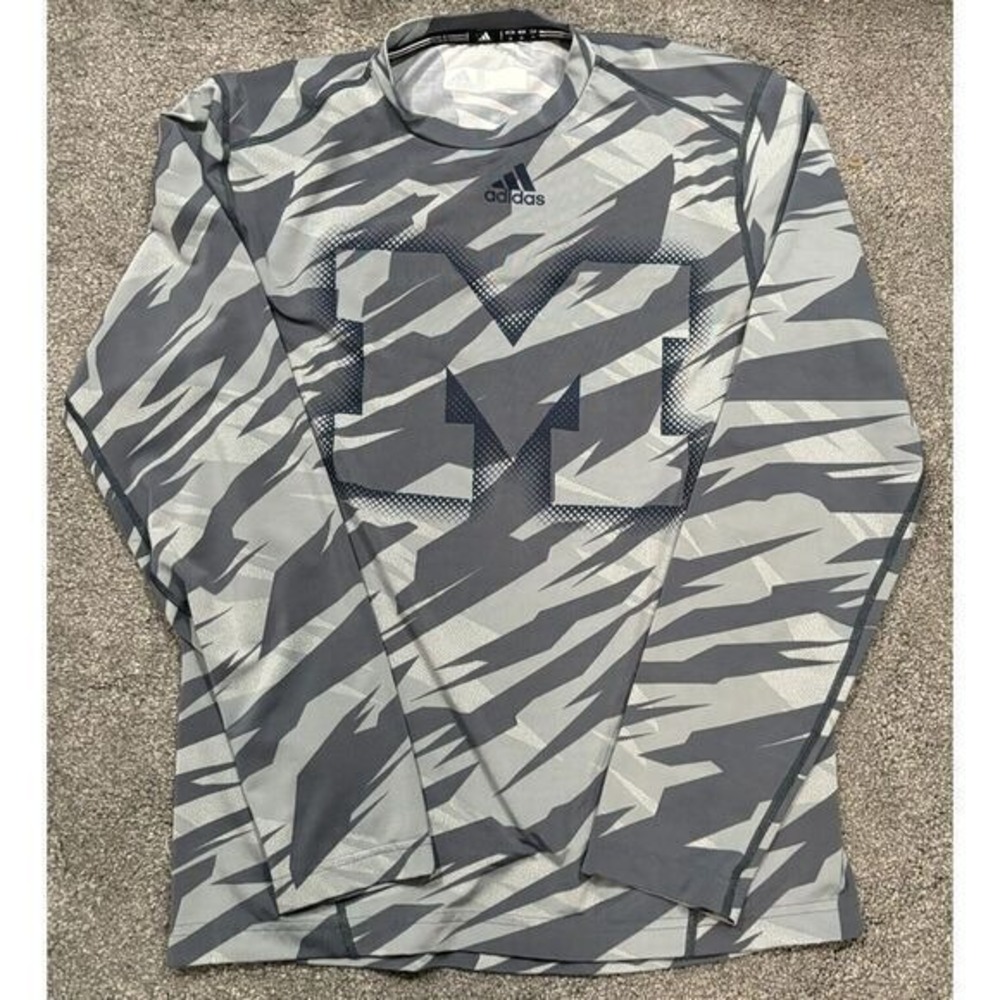 Michigan Wolverines Shirt Mens Adidas Small Gray Climalite Camo Long Sleeve NCAA